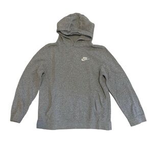 💚 Nike Gray Fleece Pullover Hoodie with White Logo - Youth/Adult Small